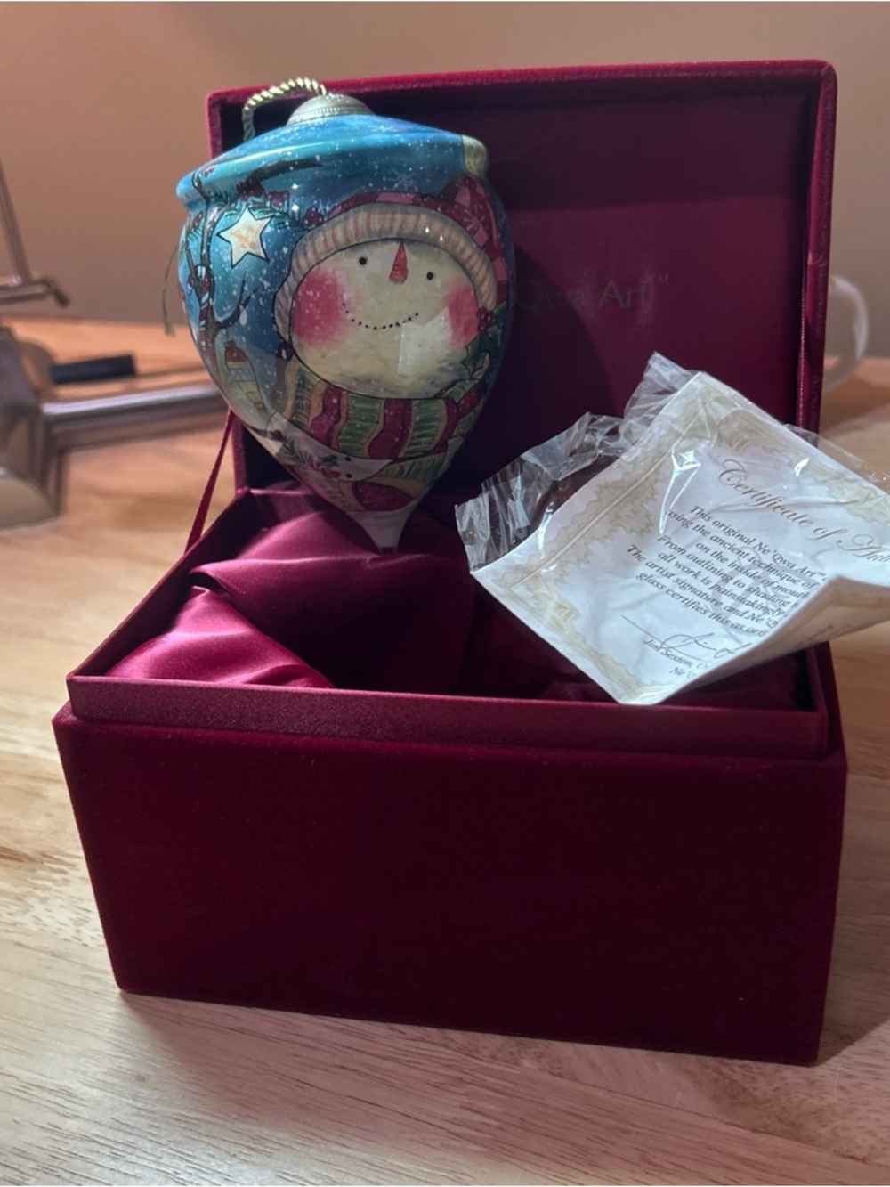 Ne'Qwa Art Snowman Gingerbread Man Hearts Handpainted Glass Ornament New Boxed